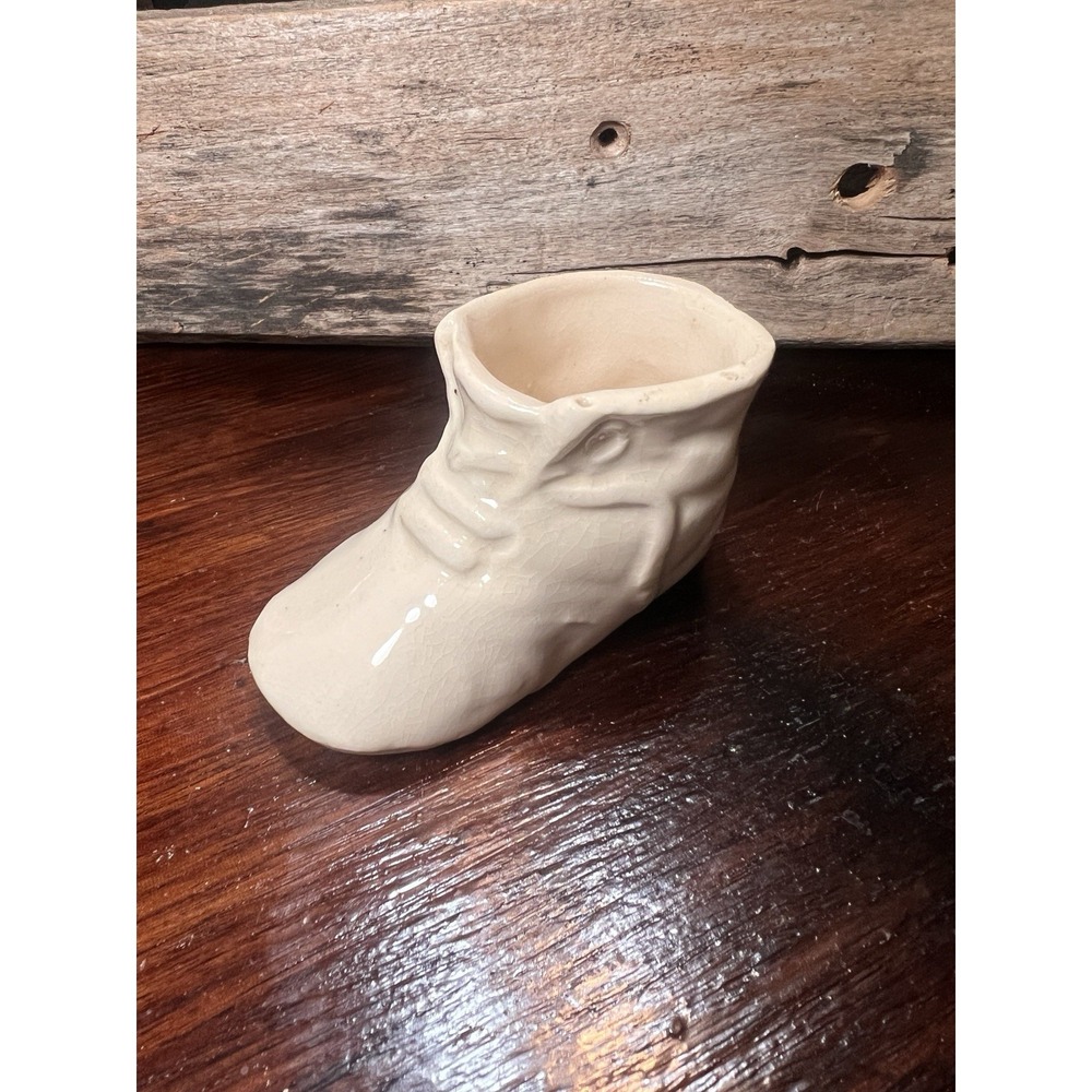 Vintage White Baby Boot Shoe Vase Planter 2" Tall Trinket dish succulent